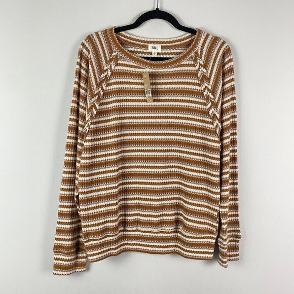 Buckle Tops - BKE Buckle Knit Top Womens Large Brown Stripe Long Sleeve Stretch